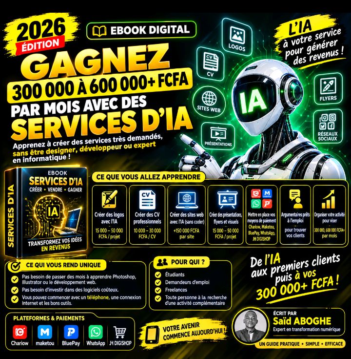 GAGNEZ 300 000 À 600 000+ FCFA PAR MOIS AVEC DES SERVICES D’IA